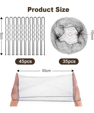 URAQT Hair Bun Set - 35 Invisible Hair Nets, 45 U Shaped Hair Pins - Black Hair Bun Holder Kit for Women - 80pcs - Buy Online on SooperMarket.com