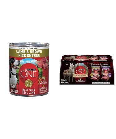 Purina ONE Tender Cuts Wet Dog Food in Gravy Lamb & Brown Rice Entree - 368 g Can (12 Pack) & Tender Cuts True Instinct Wet Dog Food in Gravy Variety Pack 2 Flavours - 368 g Can (6 Pack)