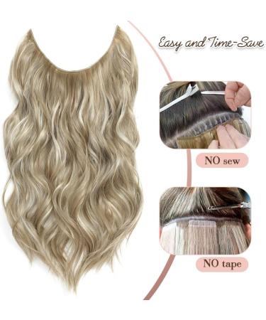 Invisible Wire Hair Extensions - Natural Wavy Synthetic Hair, Adjustable Size, Secure Clips - 20inch Mix Ash Blonde - For Women - Buy Online on SooperMarket.com