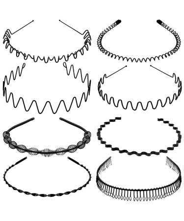 OAOLEER Metal Headbands for Men Women Fashion Spring Wavy Black Non Slip Hair Bands 8 PCS