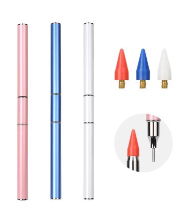 Omsscun 3 Pcs Rhinestone Picker Tool Dual-Ended Rhinestone Pen Rhinestone Applicator Gem Pick up Tool with Wax and Stainless Steel Heads for DIY Nail Art Diamond Painting (White + Pink + Blue)