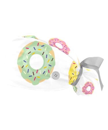 Tropical Floral Flower Scrub Caps Hats Women Bouffant Working Hat Ponytail Holder for Women Long Hair Covers 2PCS Pattern 04
