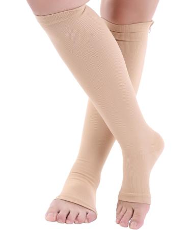 Calves Compression Stockings for Men & Women | Fipelo Compression Socks for Varicose Veins Relief | Breathable Elastic Foot Sleeves (XXL Skin Color) - Buy Online on SooperMarket.com