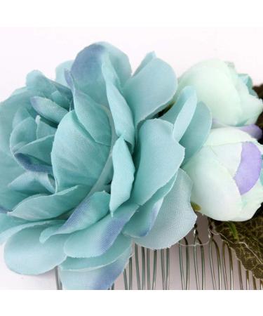 Floral Crown Bride Hair Comb Woman Handmade Side Comb Wedding Hair Accessories for Favor(Blue Flower) - Buy Online on SooperMarket.com