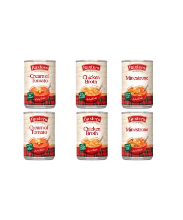 Baxters Favourites Mix Pack of Soup Chicken Broth Minestrone Cream of Tomato 400 g (Pack of 6) Mix Pack 1 count (Pack of 6)