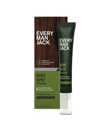Every Man Jack Acne Spot Treatment - Maximum Strength Fast Absorbing Skin Clearing Serum - 2% Salicylic Acid Activated Charcoal Niacinamide - Target Acne & Blemishes Reduce Redness - 0.5oz 1 Pack 1 Ounce (Pack of 1)