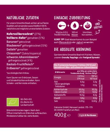 Oatsome Benjamin Blaubeber Smoothie Bowl | Organic Blueberry & Currant | Vegan 100% Natural No Added Sugar | Easy Breakfast | 400g - Buy Online on SooperMarket.com
