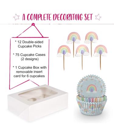 Anniversary House Rainbow Cupcake Decoration Kit 75 Cupcake Cases and 12 Toppers Cupcake Box 6 Hole with Window Rainbow Cake Toppers Pastel Rainbow Party Decorations AMZ013 - Buy Online on SooperMarket.com