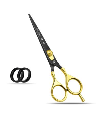 Glamified Glam Hair Cutting Scissors -Sharp Razor Edge Blade Hair Shears Series - 5.5" with Fine Adjustment Stainless Steel Hair Scissors Professional for Men Women & Babies (Black+Gold)