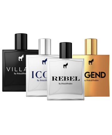 Pete & Pedro COMPLETE FULL SIZE FRAGRANCE SET - REBEL ICON VILLAIN LEGEND Men's EDP Eau De Parfum Cologne | As Seen on Shark Tank 4 Bottles 1.7 oz Each