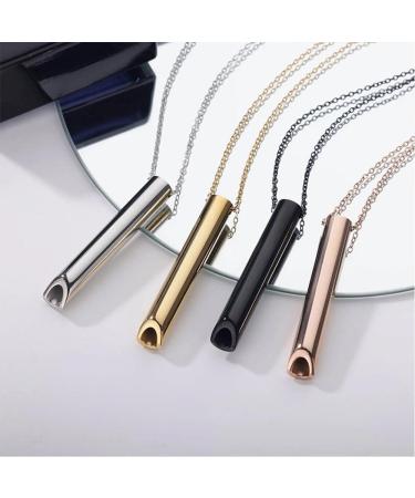 4 Pcs Breathing Necklace RUIFUNETEK Anxiety Relief Necklace Breathing Exercise Device for Meditation Quit Stainless Steel Smoking Necklace Whistle Necklace For Stress Relief