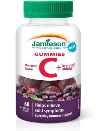 Jamieson Vitamin C plus Immune Shield Gummies - Elderberry Flavour 60 Count (Pack of 1) & Vitamin C Gummies 60 Gummies Gummies + Vitamin C Gummies - Buy Online on SooperMarket.com