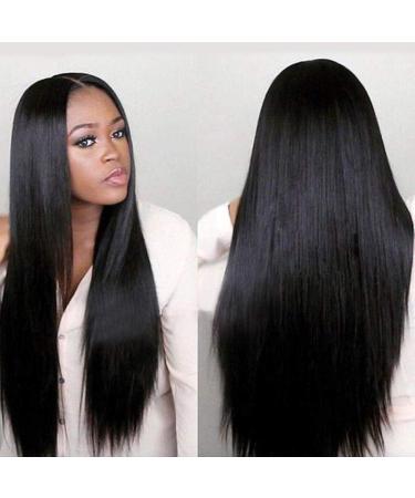 Shop European & American Long Straight Black Chemical Fiber Wigs | Dark Brown Headgear - Buy Online on SooperMarket.com