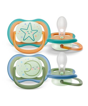 Philips Avent Ultra Air Nighttime Schnuller- 2-person pack BPA-free breathable breathable shining pacifier for babies from 18 months including transport and sterilization box (SCF376/23)