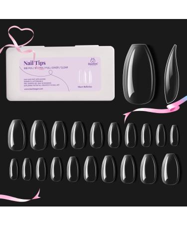 Beetles Short Ballerina False Nails Tips 500Pcs Fake Gel Tips Acrylic Press on Nails Clear Artificial False Nails Need Nail Glues for Acrylic Nail/Dip Powder Nails/Poly Extension Gel Nail Art DIY Home A6-Short Ballerina