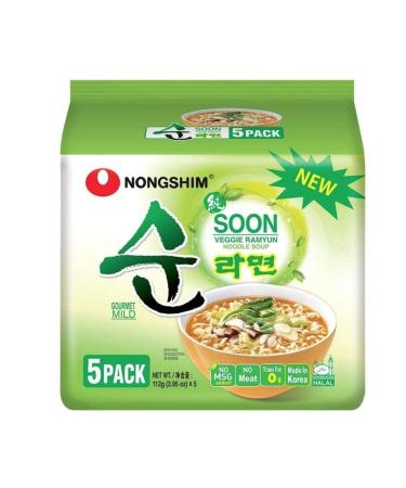 Nongshim Soon Veggie Ramyun Instant Ramen Noodle Soup Halal 112g (Pack of 5)