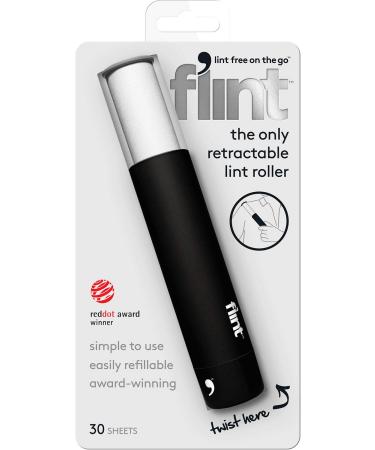 Flint Classic Retractable Lint Roller - Refillable Travel Lint Roller - 30 Sheets (Black) Black 30 Sheets