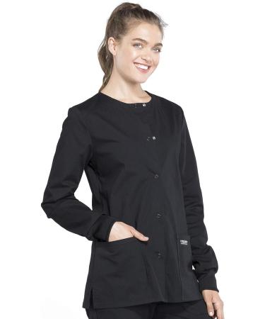 Women's Workwear Professional Snap Front Scrub Jacket - Soft Stretch Material - Medium, Black - WW340 - Buy Online on SooperMarket.com