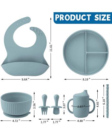 Baby Feeding Set - Silicone Bib, Suction Bowl, Spoon, Fork - Toddler Utensils - 6 Months (Light Blue) | Baby Led Weaning Supplies - Buy Online on SooperMarket.com