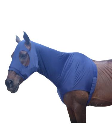 Leberna Lycra Stretch Horse Hood with Zip - Full Face Neck Cover M Navy