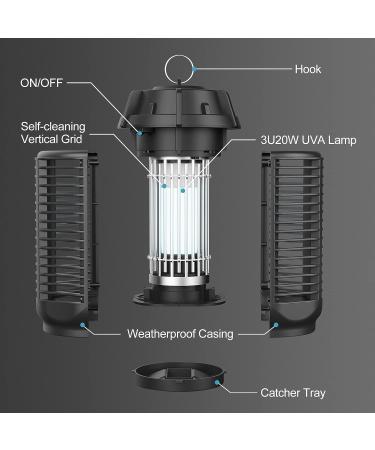Meilen 20W/4000v Electric Bug Zapper - Portable Mosquito Killer Lamp for Indoor & Outdoor - Waterproof Fly Trap Insect Killer - Home, Backyard, Camp Site & Garden - Black - Buy Online on SooperMarket.com