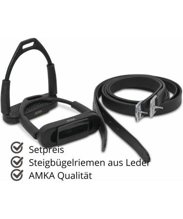 AMKA Joint Black Safety Stirrups Set - Durable with Leather Stirrup Straps for Equestrian Excellence | International Shipping Available - Buy Online on SooperMarket.com