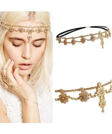 YERTTER Women Boho Vintage Silver Gold Head Chain Headpieces Hair Accessories Party Hair Jewelry for Women and Girls (Rose gold)