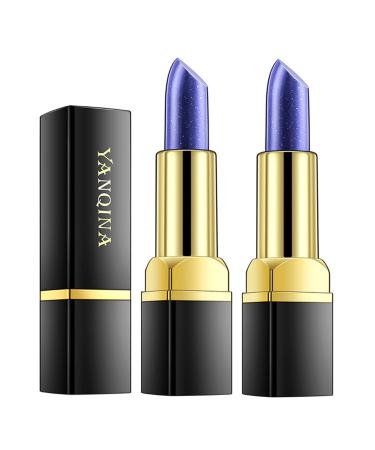 2 Packs Blue Color Changing Lipstick Magic Temperature Lip Balm Moisturizing Lip Stain Gloss Long Lasting Lip Tint Waterproof Lip Balm Makeup Blue Changed into Pink (2 PCS) 2Pack Blue