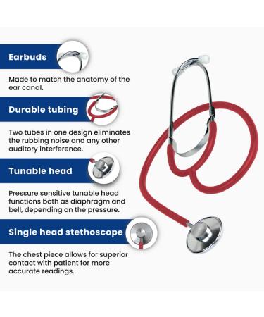 Dixie EMS Lightweight Single Head Stethoscope - Latex-Free for Doctors, Nurses, Students - Red - Buy Online on SooperMarket.com