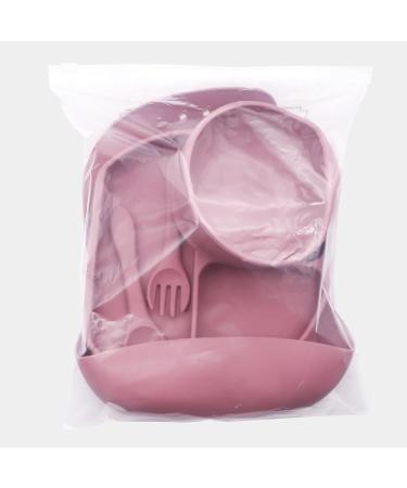 Hoseay Baby Weaning Set - 5 Pcs Silicone Feeding Set with Suction Bowl, Plate, Fork, Spoon, Bib - Baby Led Weaning Supplies for Kids/Toddlers in Pink - Buy Online on SooperMarket.com
