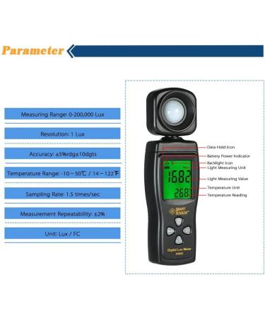 Smart Sensor AS803 Digital Lux Light Meter - High Precision 1-200000 Lux/FC Tester - Buy Online on SooperMarket.com
