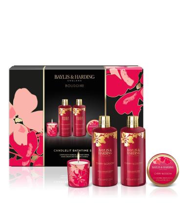 Baylis & Harding Boudiore Cherry Blossom Luxury Candlelit Bathing Gift Set (Pack of 1) - Vegan Friendly Cherry Blossom Candlelit Bathing