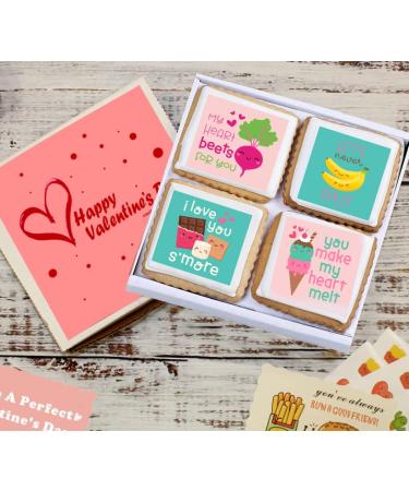 Happy Valentines Day Cookies Gift Basket  Decorated Vanilla Sugar Cookie Greeting Card  Unique Cool Food Gift Box  For Him  Her  Boy  Girl  Friend  Spouse  Wife  Prime Delivery  4 Count - Buy Online on SooperMarket.com