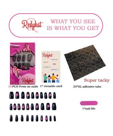 Redykat 30PCS Handmade Glossy Short Coffin Press On Nails - Cat Eye Magnetic Acrylic False Nails | Salon Quality Nail Art (Chase the Moon - Buy Online on SooperMarket.com