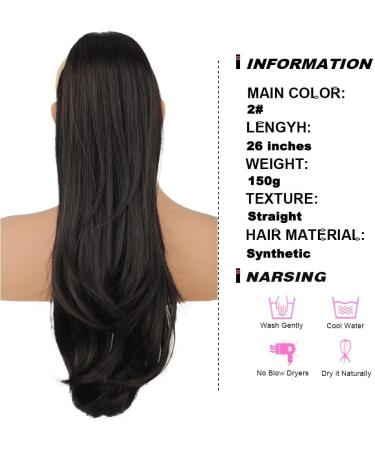 PORSMEER 26 Black Drawstring Ponytail Extension - Synthetic Hairpiece for Women/Girls, Natural Straight Wavy End, Daily Use/Party - Black-2 - Buy Online on SooperMarket.com