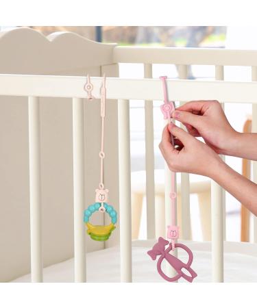Vicloon Silicone Toy Clip 2Pcs - Food Grade Pacifier & Sippy Cup Straps | Adjustable Stroller & Baby Toy Anti-Drop Chain - Bear-Pink/Apricot - Buy Online on SooperMarket.com