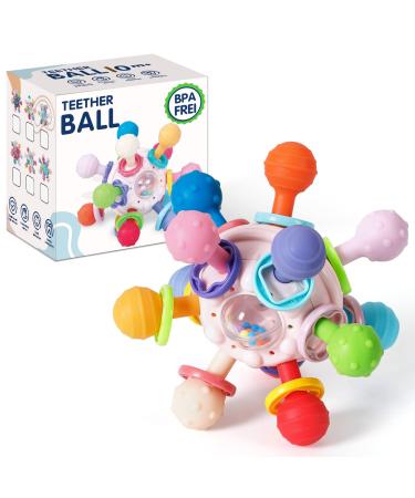KMMIFF bite toy baby bite ring made of silicone bpa-free greipling dental aid to stimulate and relax soft teeth toys Teether ball baby gift from 3 months pink