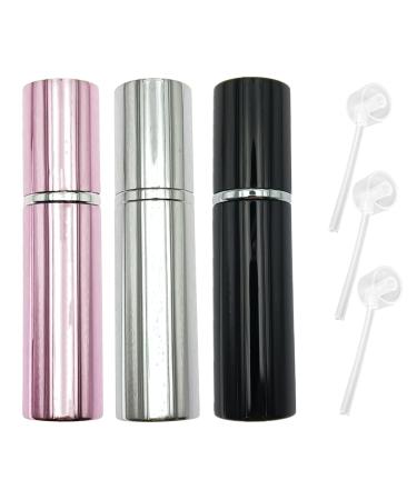 ZHIYE 10ML Perfume Atomiser Spray Bottle 3 Pcs Refillable Refilling Travel Size Perfume Bottles in Pocket & Handbag Black & Light Pink & Bright Silver 10ML Black+light Pink+bright Silver