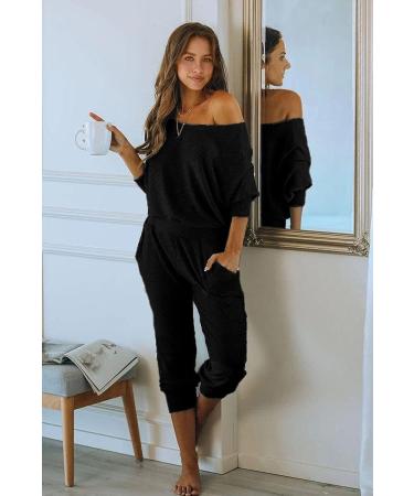 PRETTYGARDEN Women's Ribbed Off Shoulder Tracksuit Set - Black, Large - Buy Online on SooperMarket.com