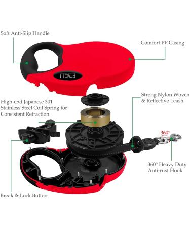 Etaccu Rollerin Retractable Dog Leash - 5m One-Button Block Reflective Non-Slip Handle for Small/Medium Dogs up to 20kg - Red - Buy Online on SooperMarket.com