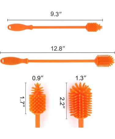 Silicone Bottle Cleaning Brush with Long Handle - 2 Pack Orange | Ideal for Baby Bottles, Hydro Flask, Sports Bottles, Vases and Glassware | 12.5 inch Water Bottle Cleaner for Smaller Diameter - Buy Online on SooperMarket.com