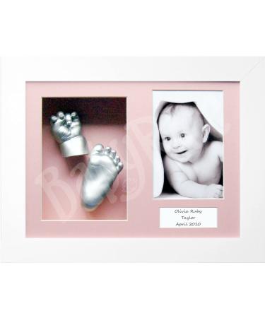 BabyRice Baby Casting Kit with White 12x9 Shadow Box Display Frame Silver Paint for Hand Foot Casts (Pink/Pink) Pink / Pink