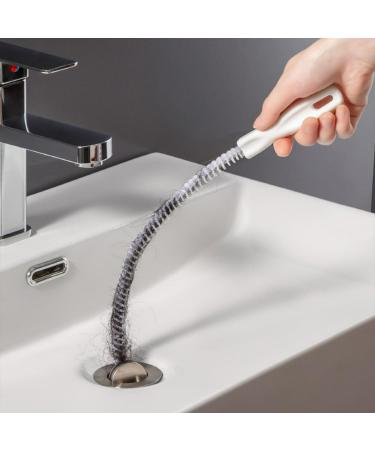60CM/23.62Inch Sink Cleaning Pipe Brush Flexible Drain Unblocker Tube Brush Household Sewer Dredging Tool Waterpipe Overflow Cleaner Hair Catcher Pipe Cleaning Brush for Bathroom Kitchen Drain White