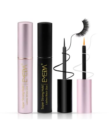 EMEDA False Eyelash Glue Super Strong Hold Clear Black Glue Professional Latex Free Eyelash Glue Waterproof Lash Glue Best Black White Strip Eyelash Adhesive Suitable for Sensitive Eyes Lash Adhesive 1pcs White Glue+1pcs B…