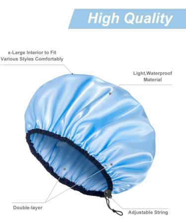 Auban Reusable Shower Cap for Women | Waterproof Satin Exterior | EVA Lining | Extra Large & Adjustable Hair Cap | 3 Colors (Blue, Pink, Green) - Buy Online on SooperMarket.com