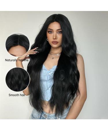28-Inch Black Wig for Women - Natural Look, Synthetic Long Wavy, Heat Resistant, Perfect for Daily & Party Wear - Buy Online on SooperMarket.com