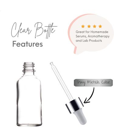 Clear Glass 50ml Dropper Bottle - Aromatherapy DIY Beauty Arts Crafts - Create Personalized Spa Products - Versatile Craft and Skincare Solution for DIY Enthusiasts (Silver/White Pipette - 6) - Buy Online on SooperMarket.com