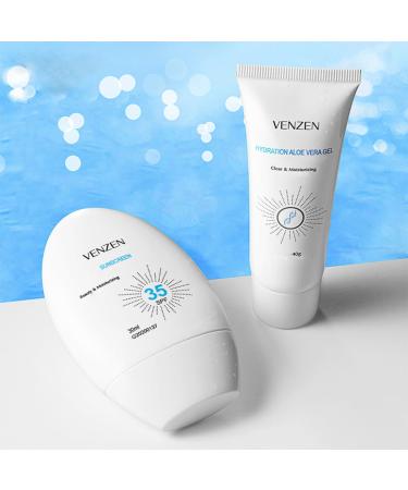 VENZEN 2Pcs Clear Tender Skin Beauty Moisturizing Sunscreen Set SPF35 Face Body Aloe Vera Anti-Freckle Isolation UV Protection Summer Skin Care 30ml+40g