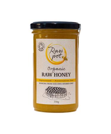 RAW POT - ORGANIC RAW HONEY Unpasteurised - Pure Honey Rich in Antioxidants Phytonutrients Digestive Enzymes Friendly Bacteria Probiotics Vitamins & Minerals | For Immunity & Vitality (350g)