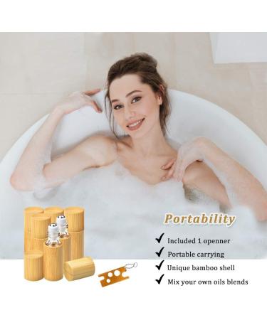 12 Pack Roll On Bottles for Essential Oils with Bamboo Bowl | Merysan 5ml Refillable Containers | Aromatherapy Fragrance Bottles with Stainless Steel Balls - Buy Online on SooperMarket.com